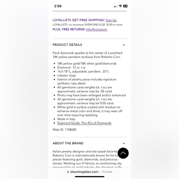 Roberto Coin Gold Pendant with White Pave Diamonds (chain included) Price FIRM - Picture 5 of 8